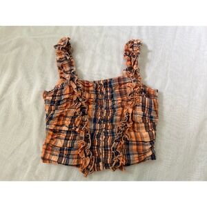 Anthropologie Verb By Pallavi Singhee Plaid Sleeveless Top Tank Orange Navy XXSP